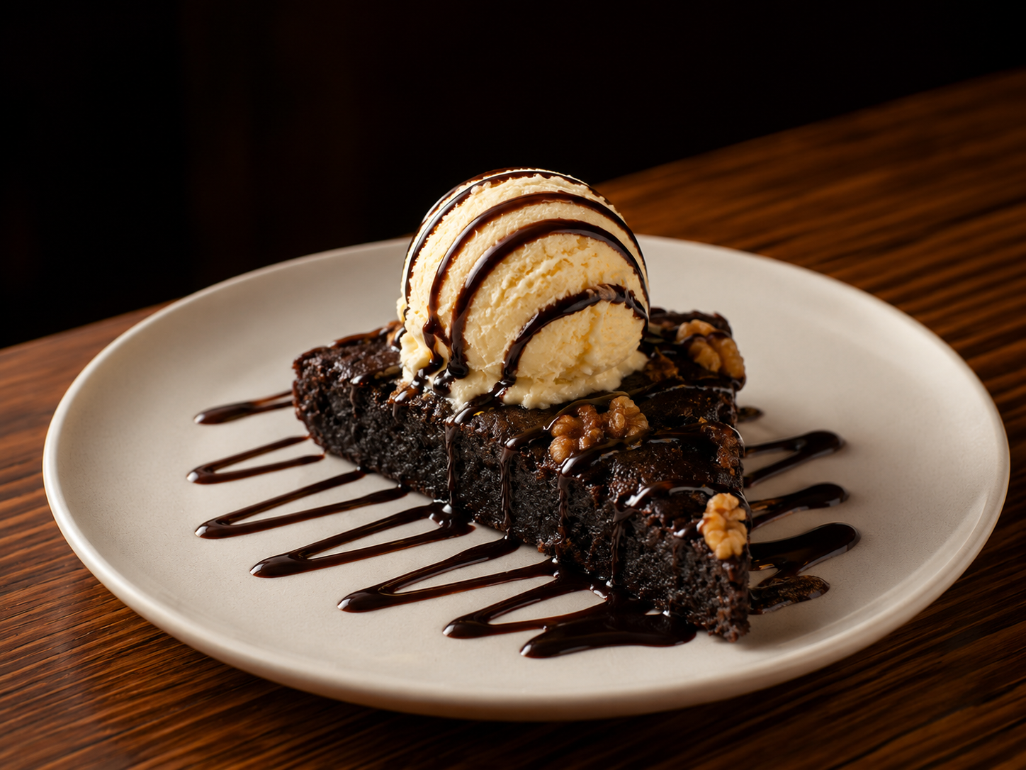 Brownie casero con helado de vainilla